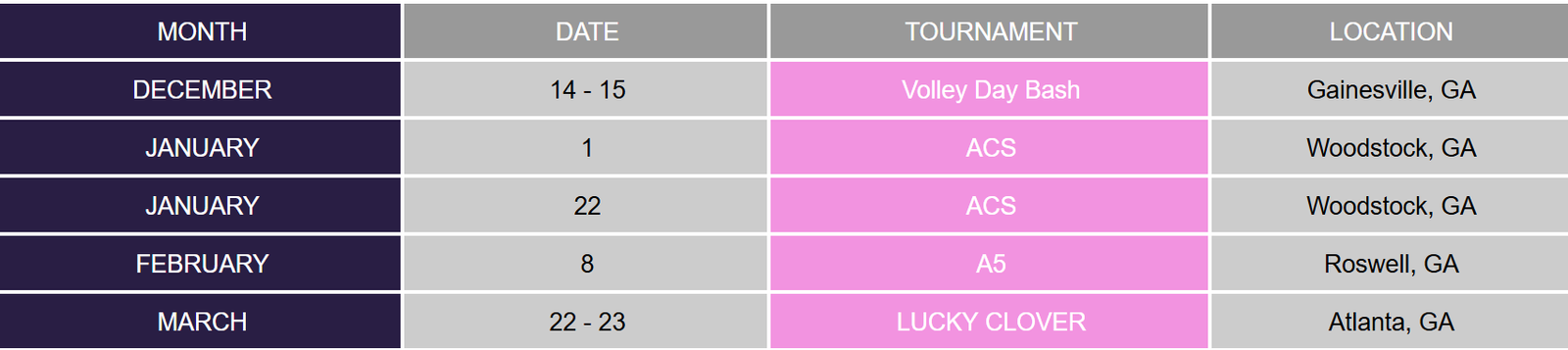 Local Team Schedule
